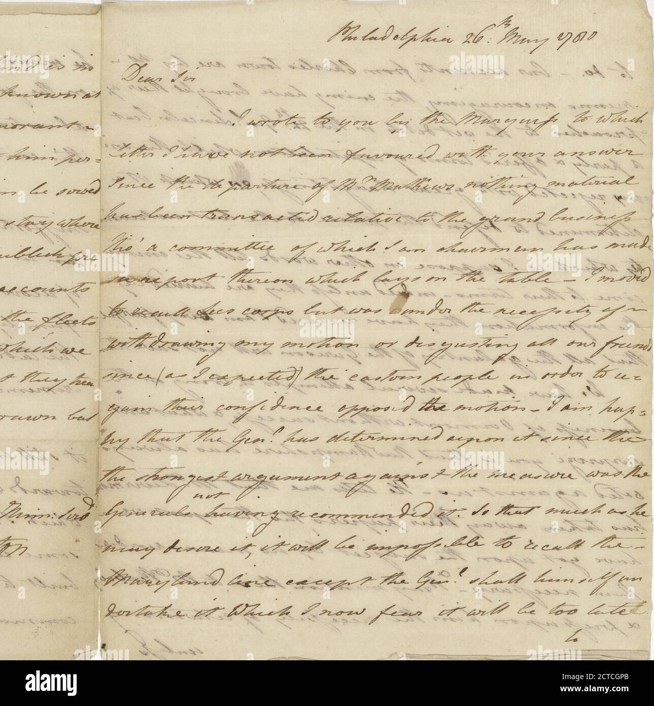 1780 May 26, text, Correspondence, 1780 Stock Photo