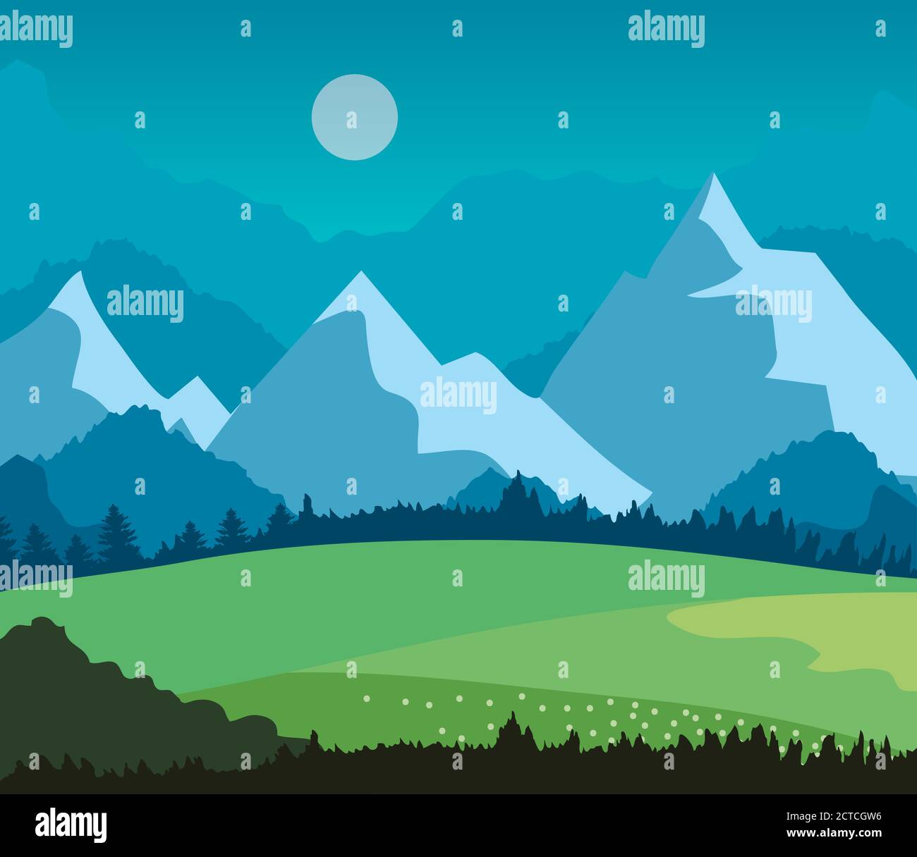 landscape nature with grass field and mountains Stock Vector Image ...