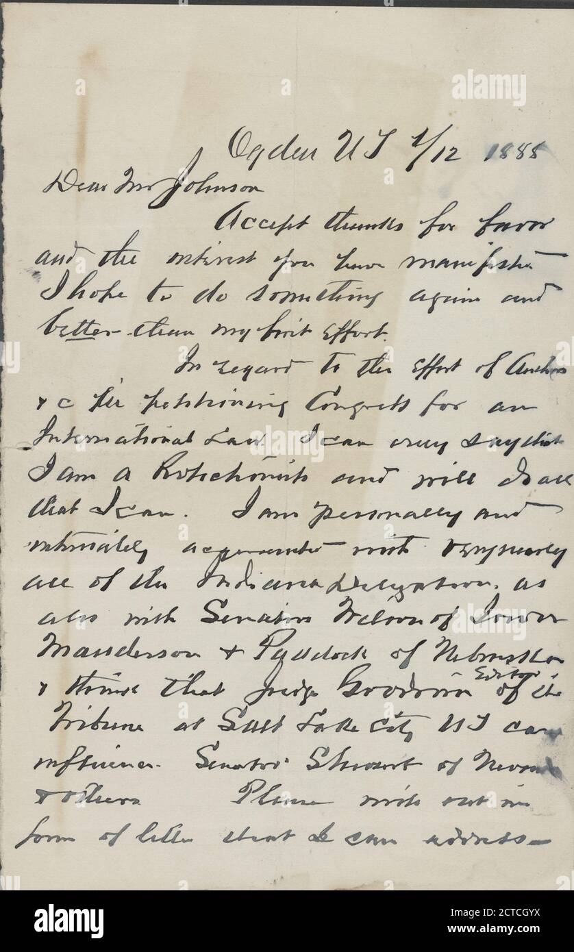 Kimball, Nathan, text, Correspondence, 1888 Stock Photo