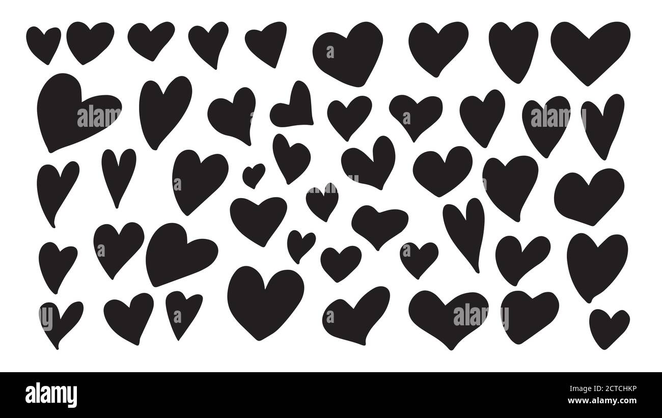 set vector illustrations hand drawn heart Icons set for valentines and ...