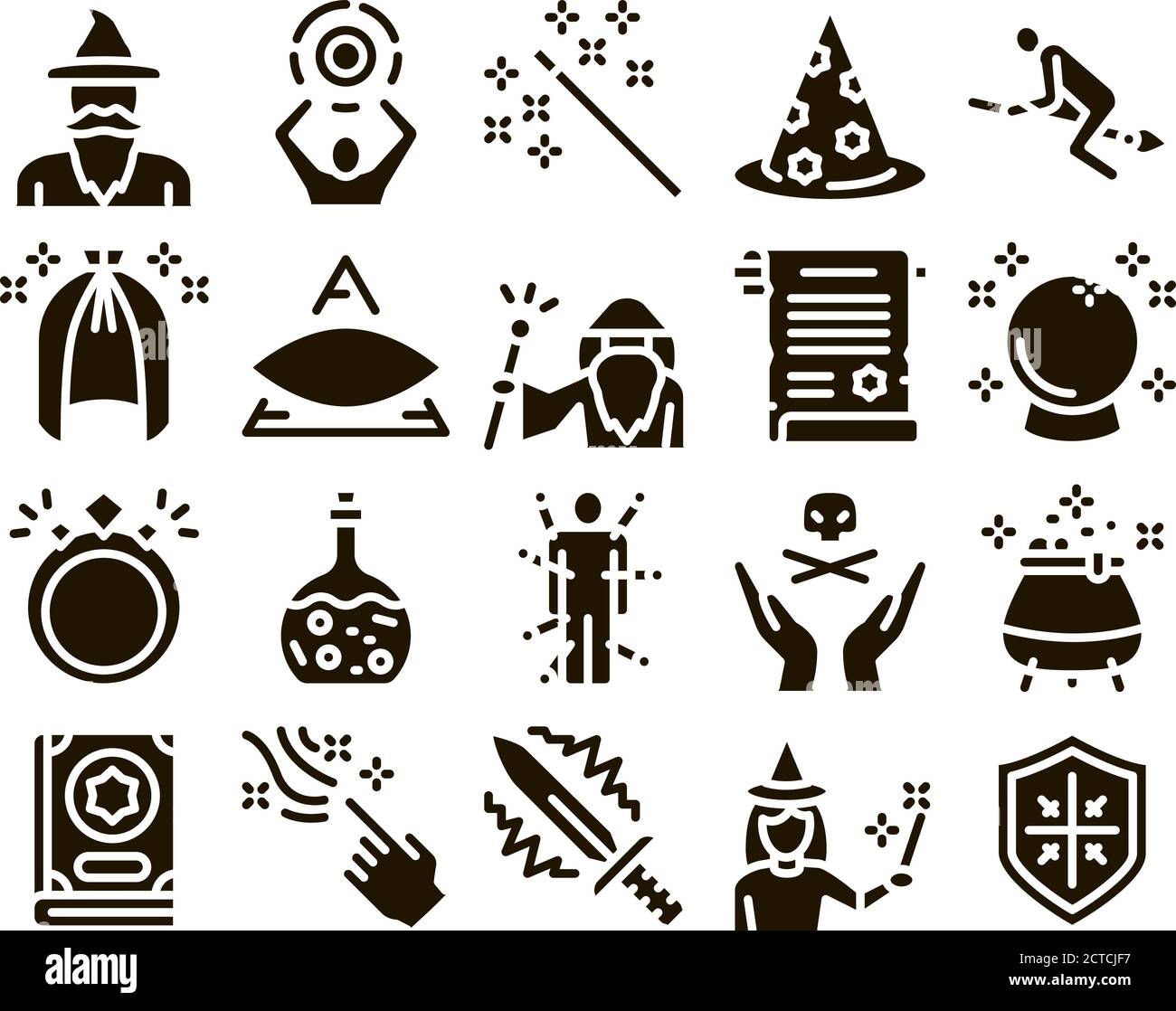 Wizard Magic Equipment Glyph Set Vector Stock Vector