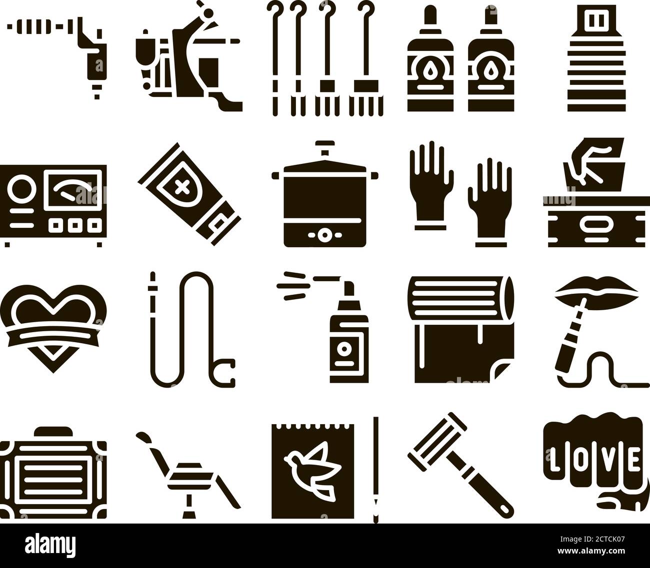 Tattoo Studio Tool Glyph Set Vector Stock Vector