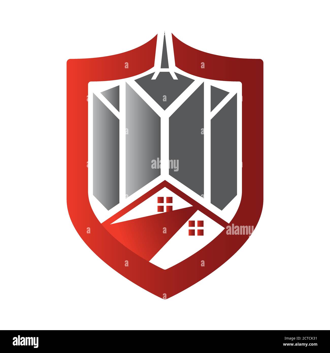 Abstract shield and building security logo icon symbol of security protection maintenance company Stock Vector