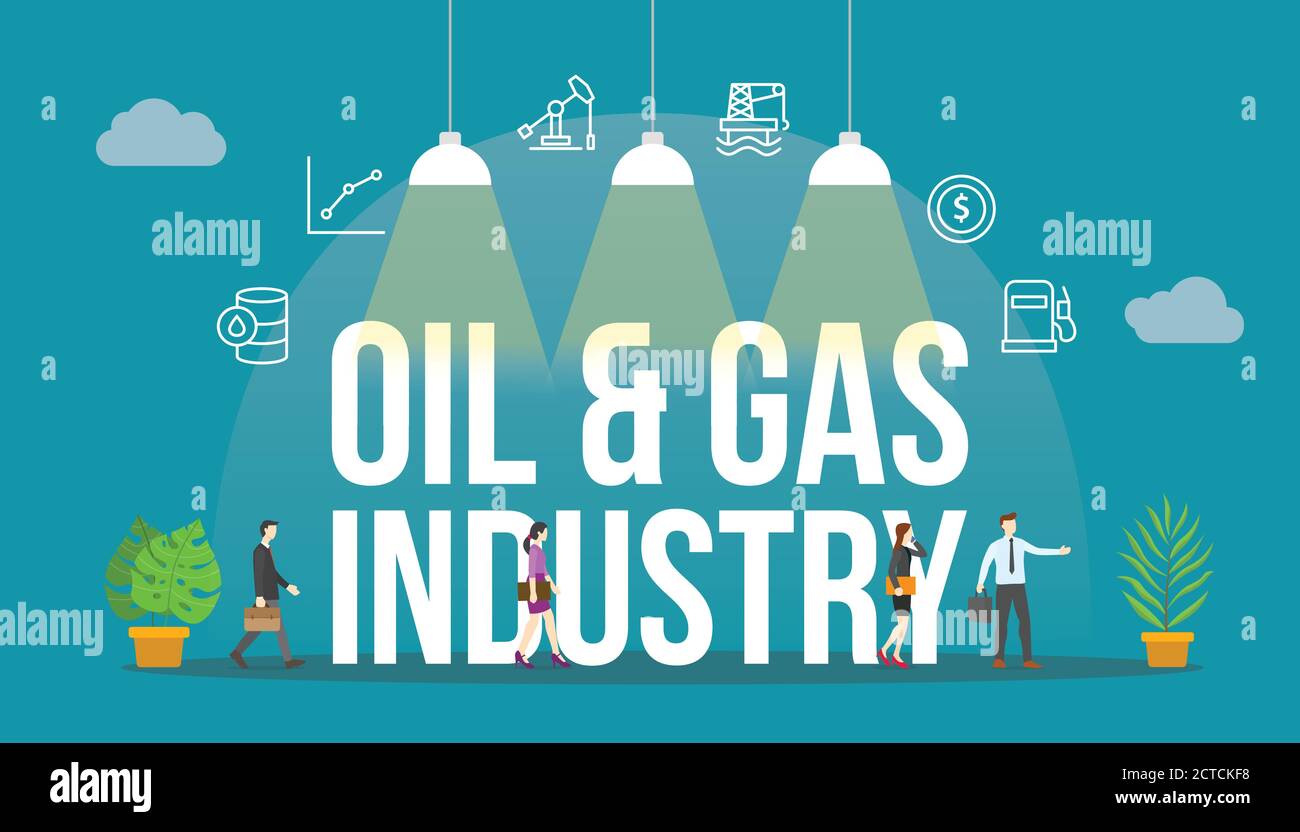 oil and gas industry concept with people and big text word and related