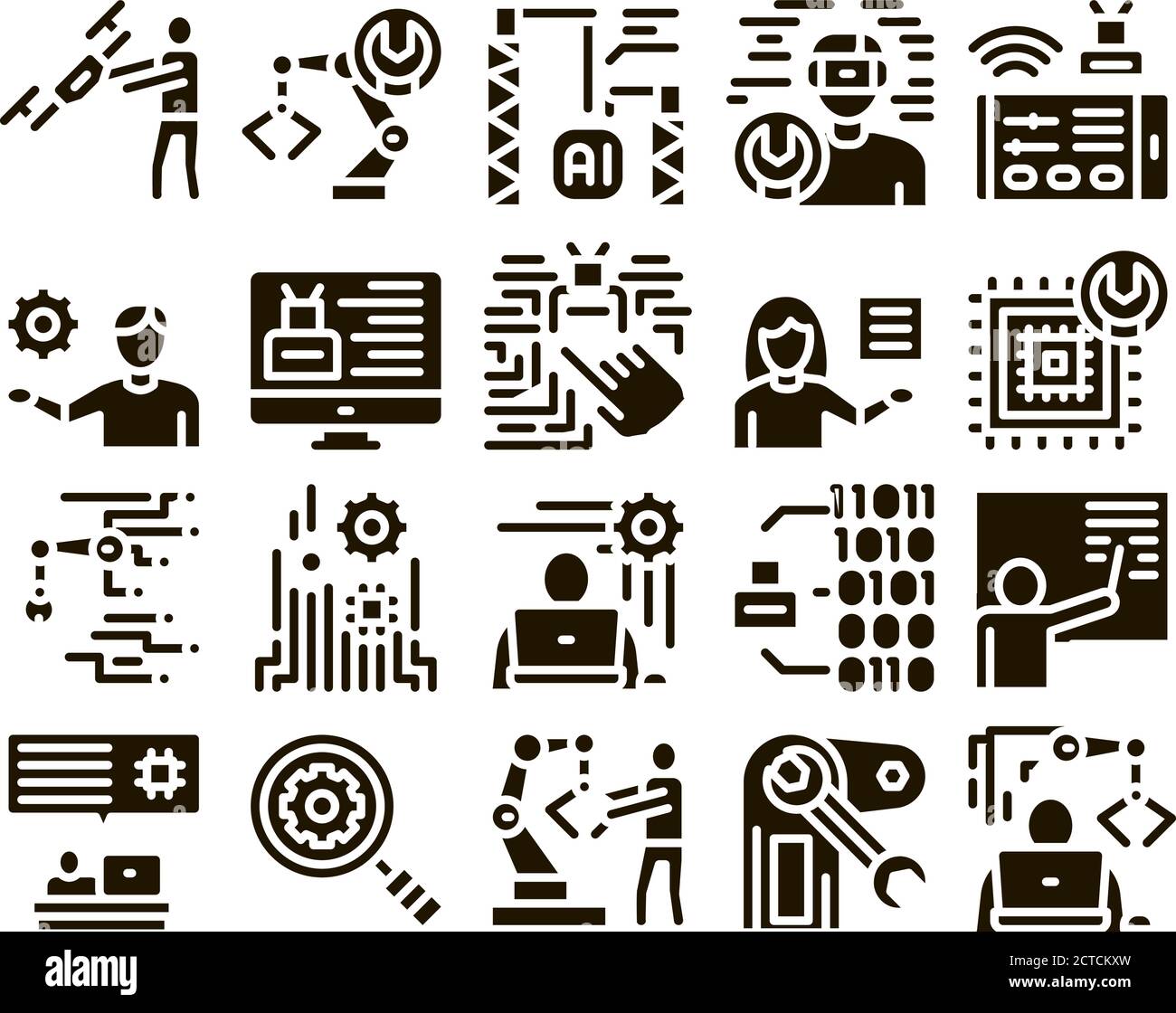Robotics Master Glyph Set Vector Stock Vector
