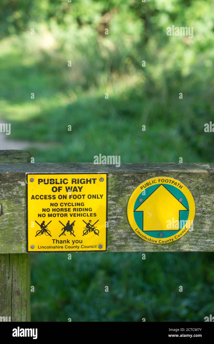 Public right of way signs indicating foot only Stock Photo