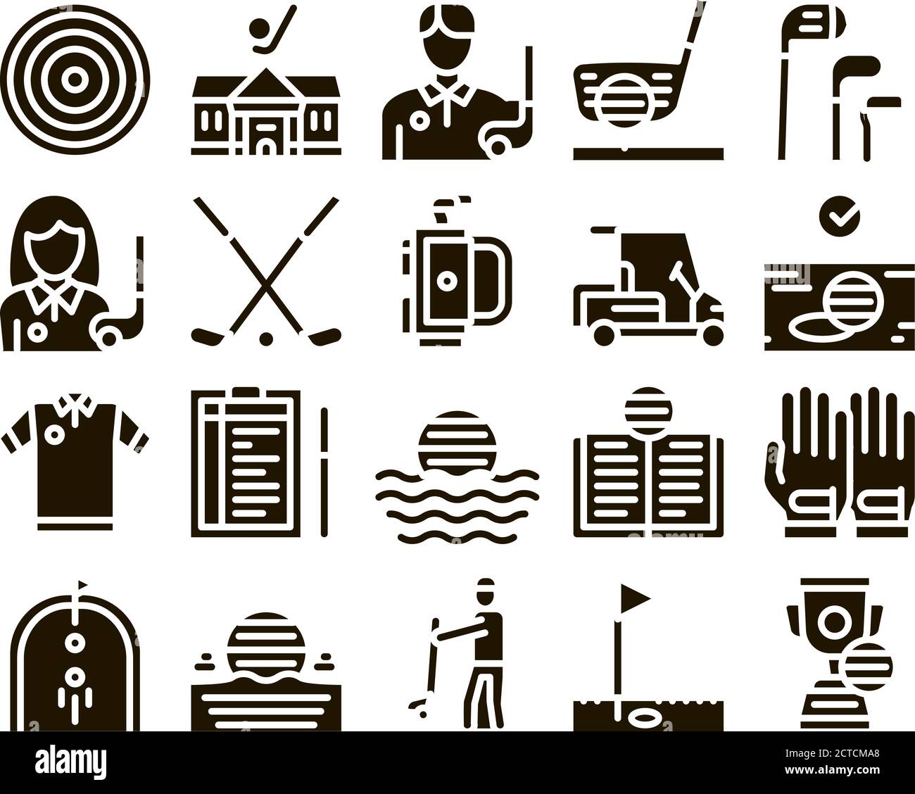 Golf Game Equipment Glyph Set Vector Stock Vector