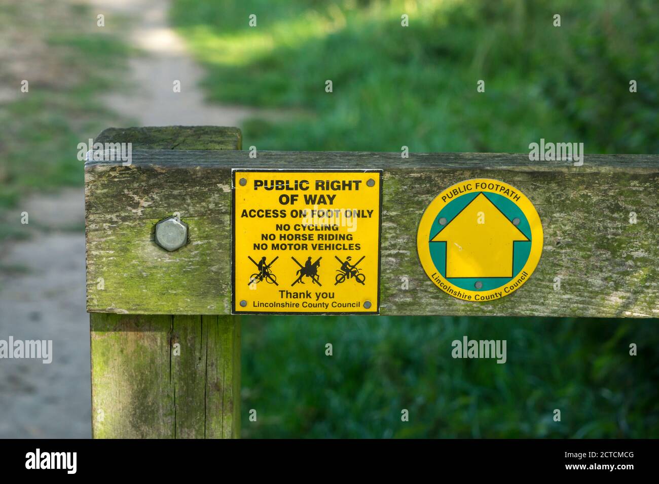 Public right of way signs indicating foot only Stock Photo