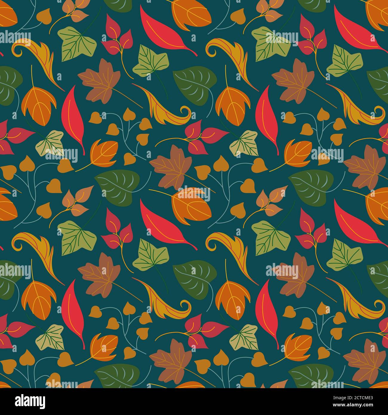 vector floral seamless pattern with autumn leaves and flowers vector ...