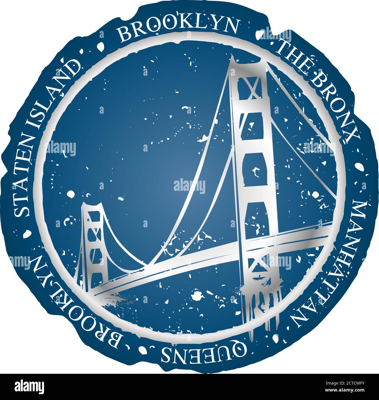 sketch of the Brooklyn bridge with all the names of the new york districts. Stock Vector