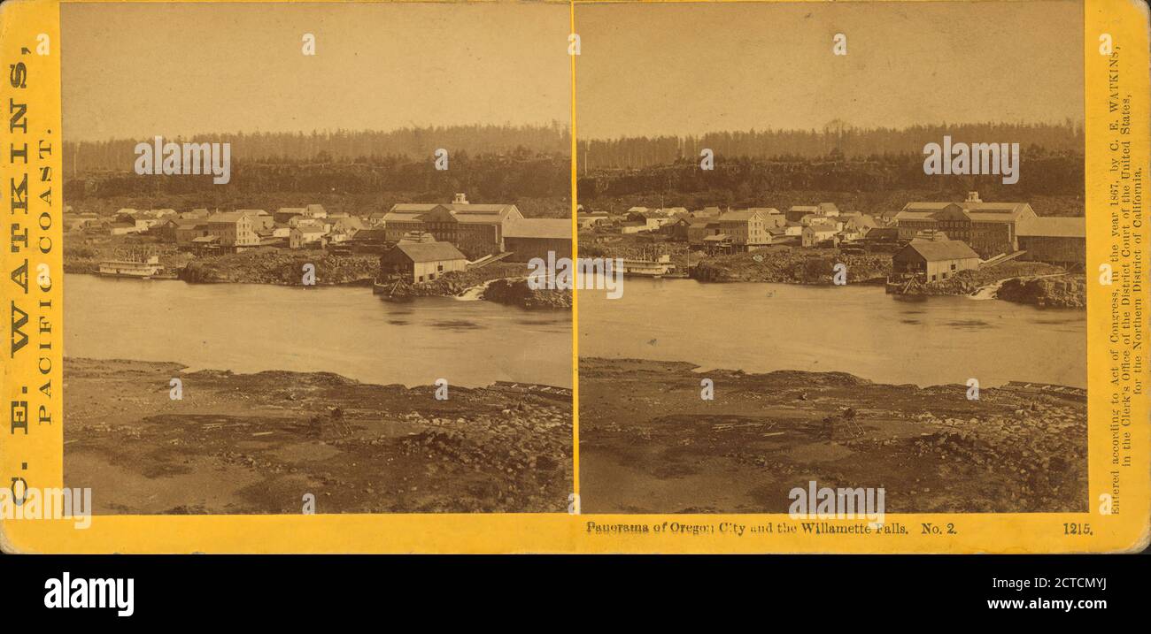 Panorma of Oregon City and Willamette Falls., Watkins, Carleton E. (1829-1916), Oregon Stock Photo