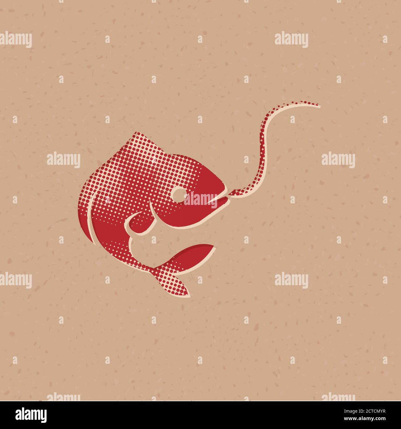 Hooked fish icon in halftone style. Grunge background vector ...