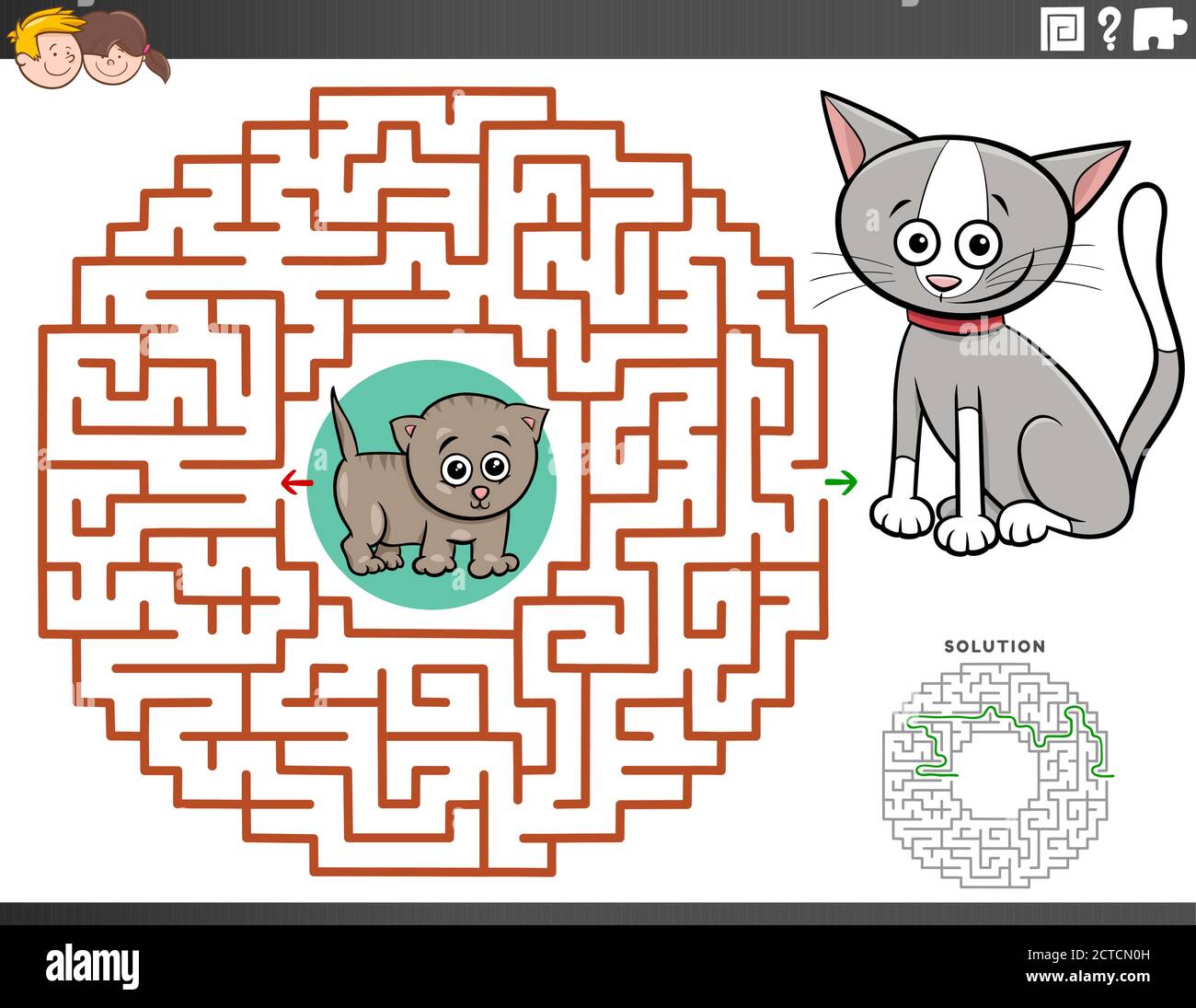Cartoon Illustration of Educational Maze Puzzle Game for Children with ...