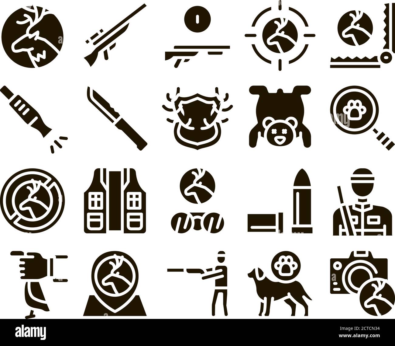 Hunting Equipment Glyph Set Vector Stock Vector