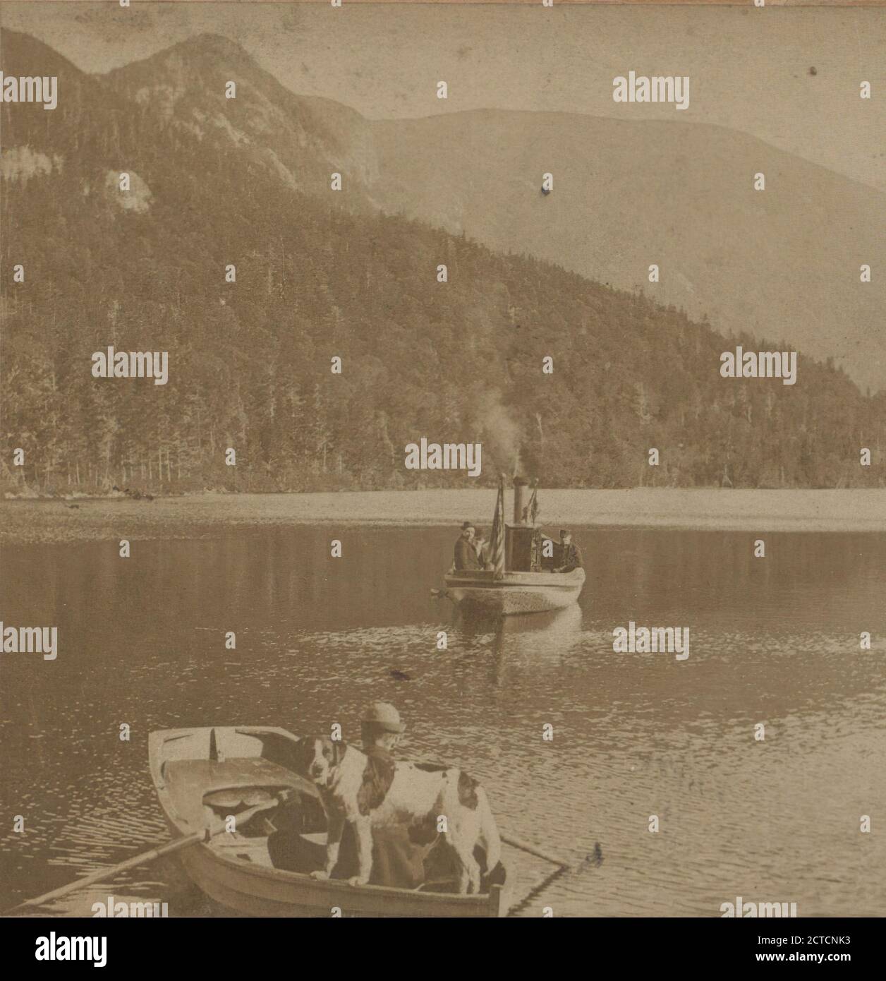 On thy fair bosom, Silver Lake., Kilburn, B. W. (Benjamin West) (1827-1909), 1858?-1891, Boats, Dogs, New York (State Stock Photo