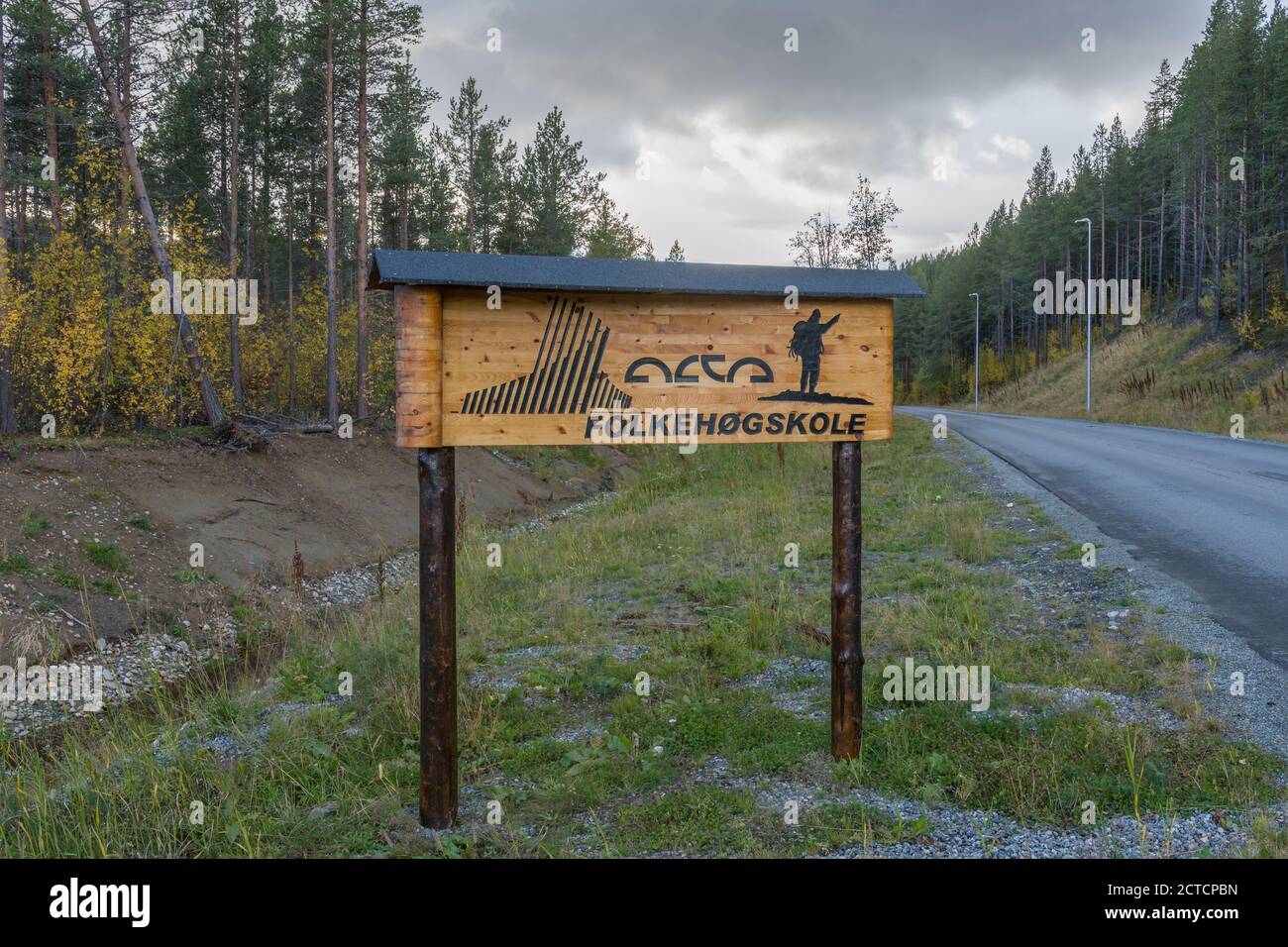 Alta Folkehøgskole sign, Alta folk school sign, Alta, Finnmark, Norway