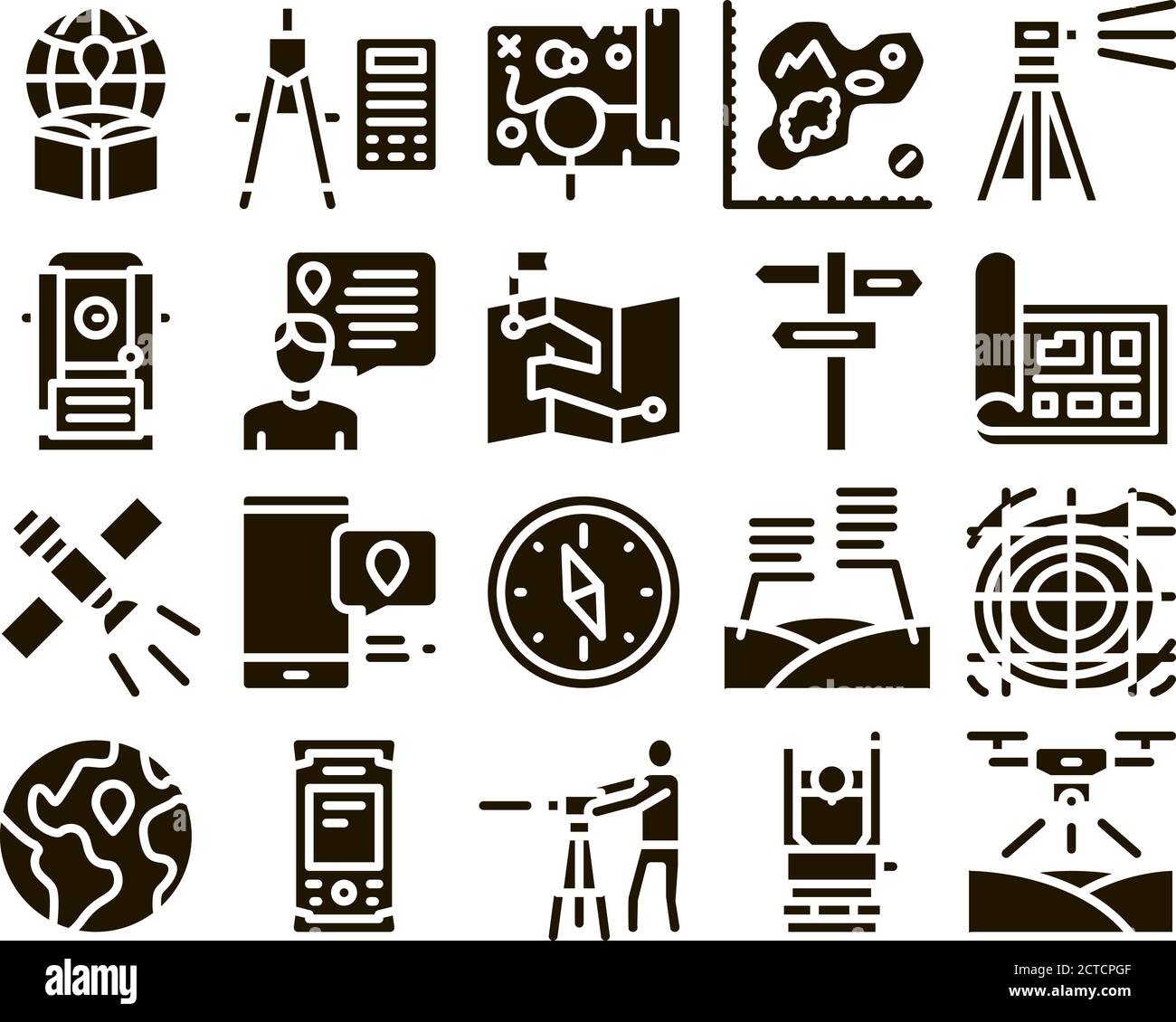Topography Research Glyph Set Vector Stock Vector