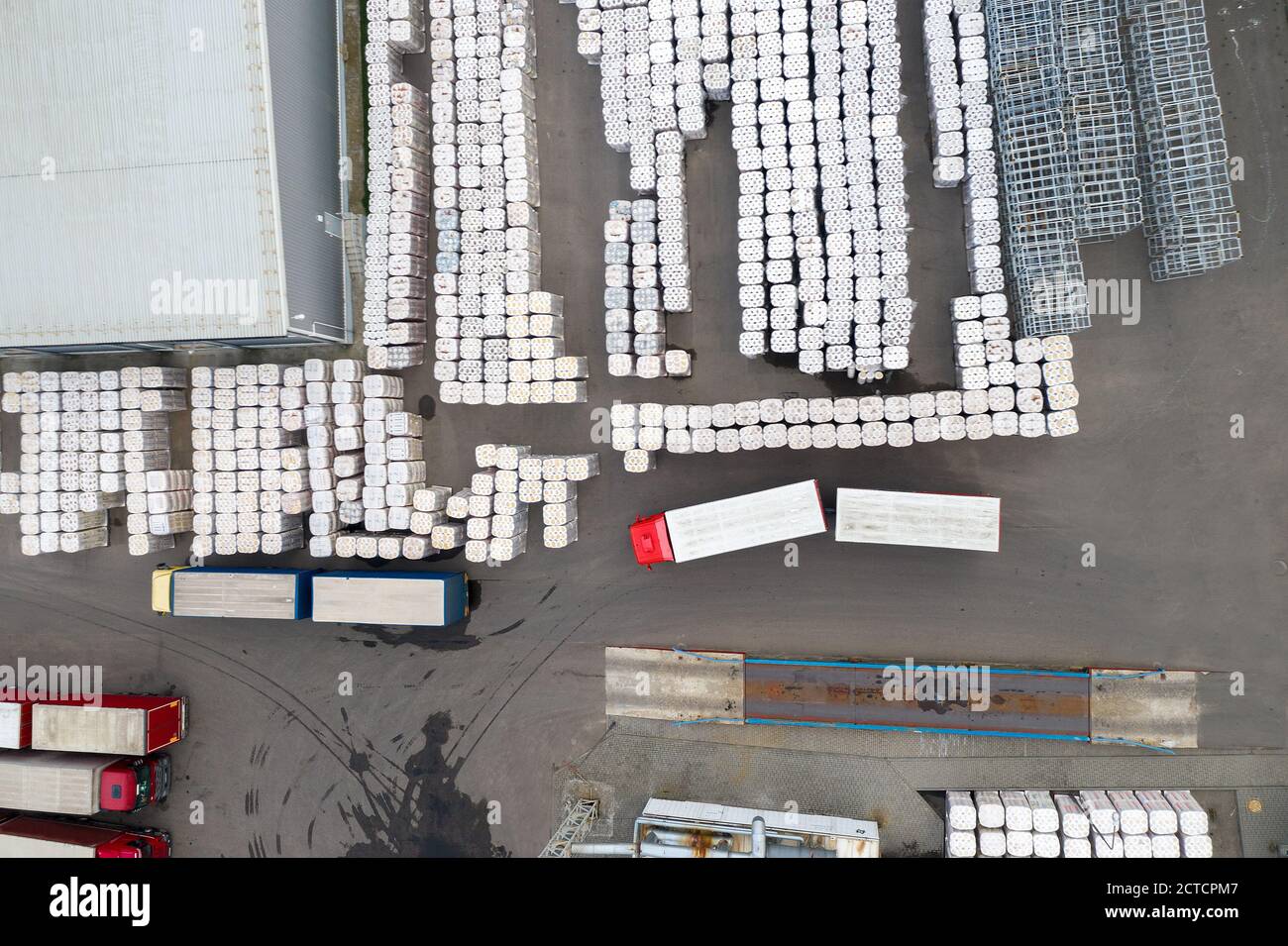 Aerial view of warehouse storages or industrial factory or logistics