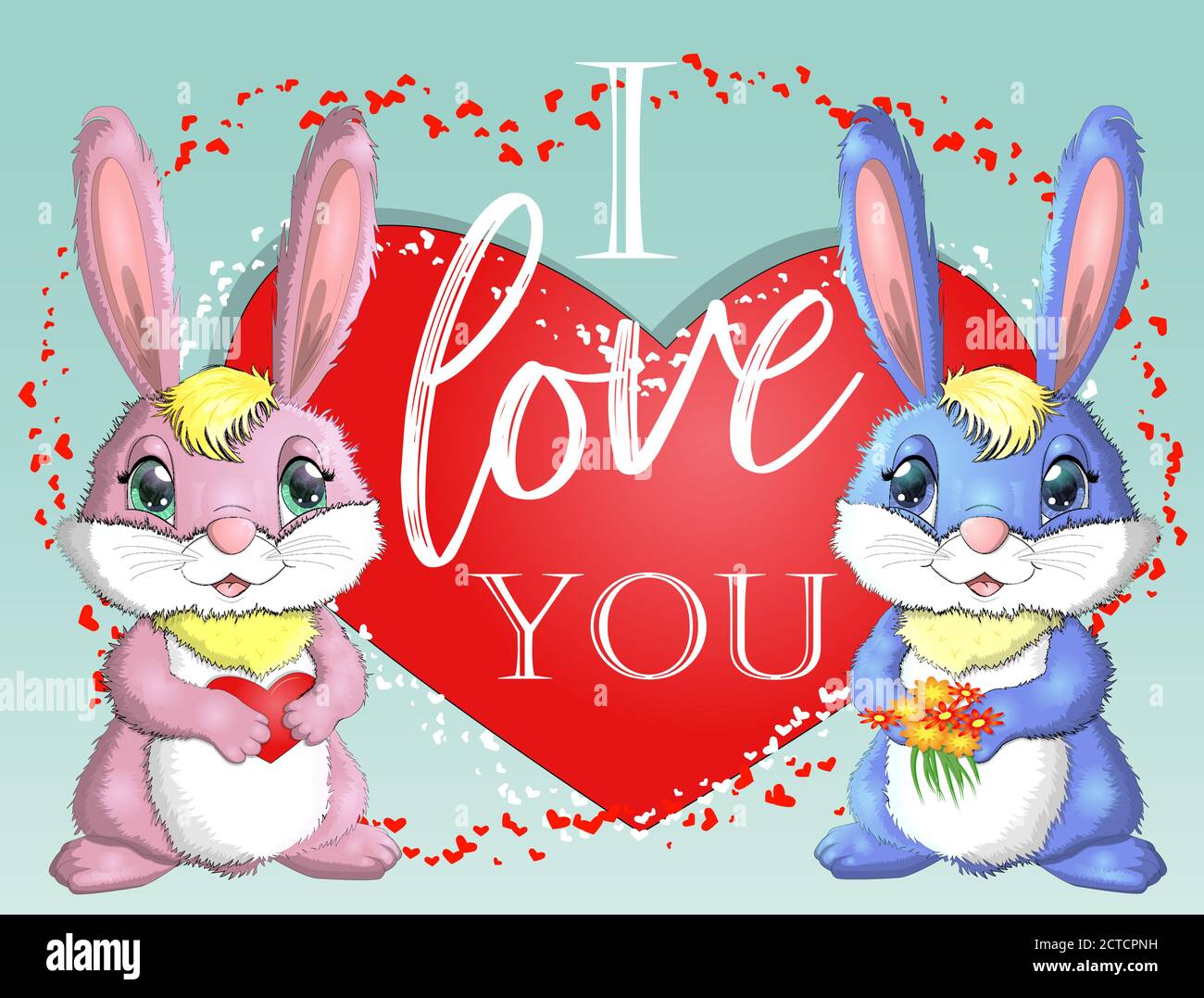 Two Cute Bunnies Kissing in a Sunny Meadow with Heart Decorations. the 14th  of February Stock Image - Image of 14th, paws: 351837857, image size:1300x1077