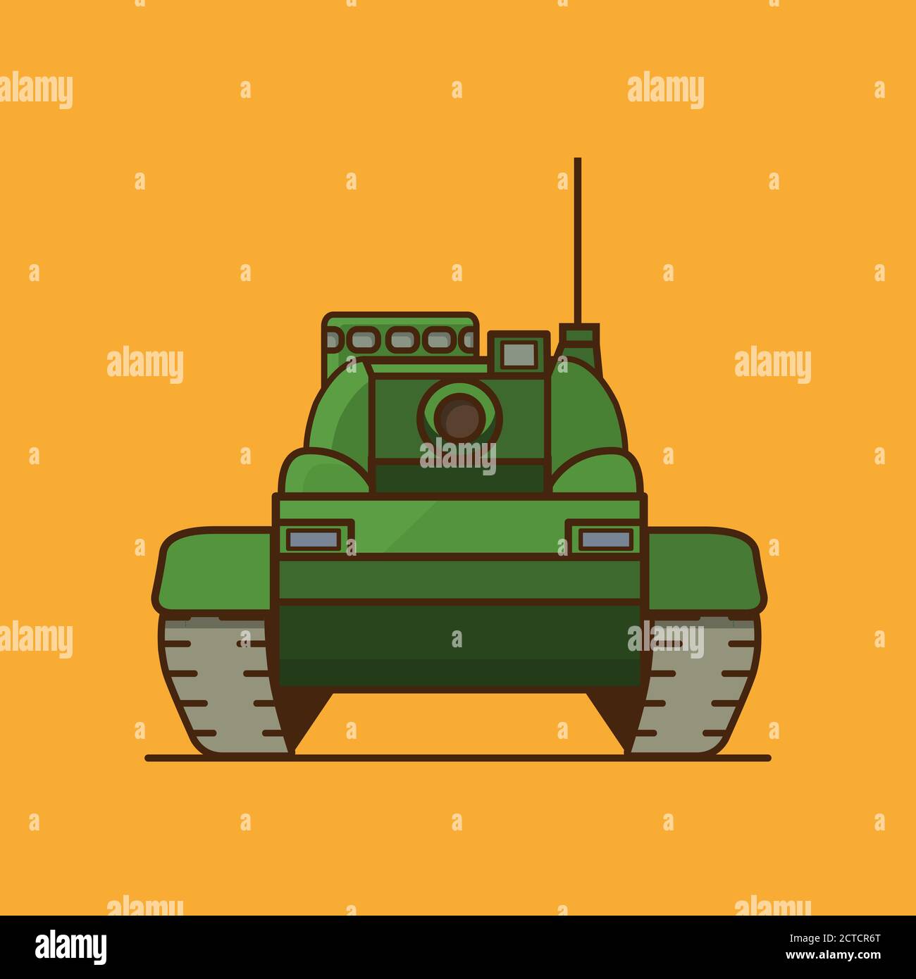 Modern military tank front view. Flat vector. Stock Vector
