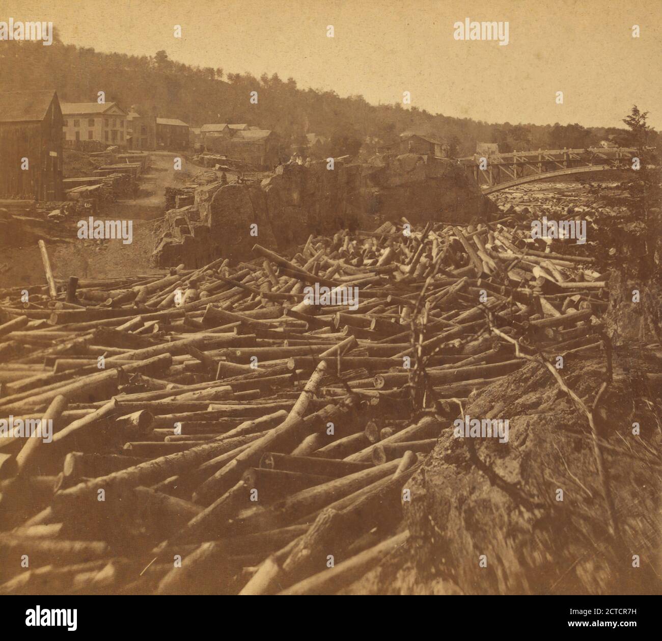Log jam, looking up the dalles, Taylor's Falls., Lumber industry, Minnesota Stock Photo Alamy