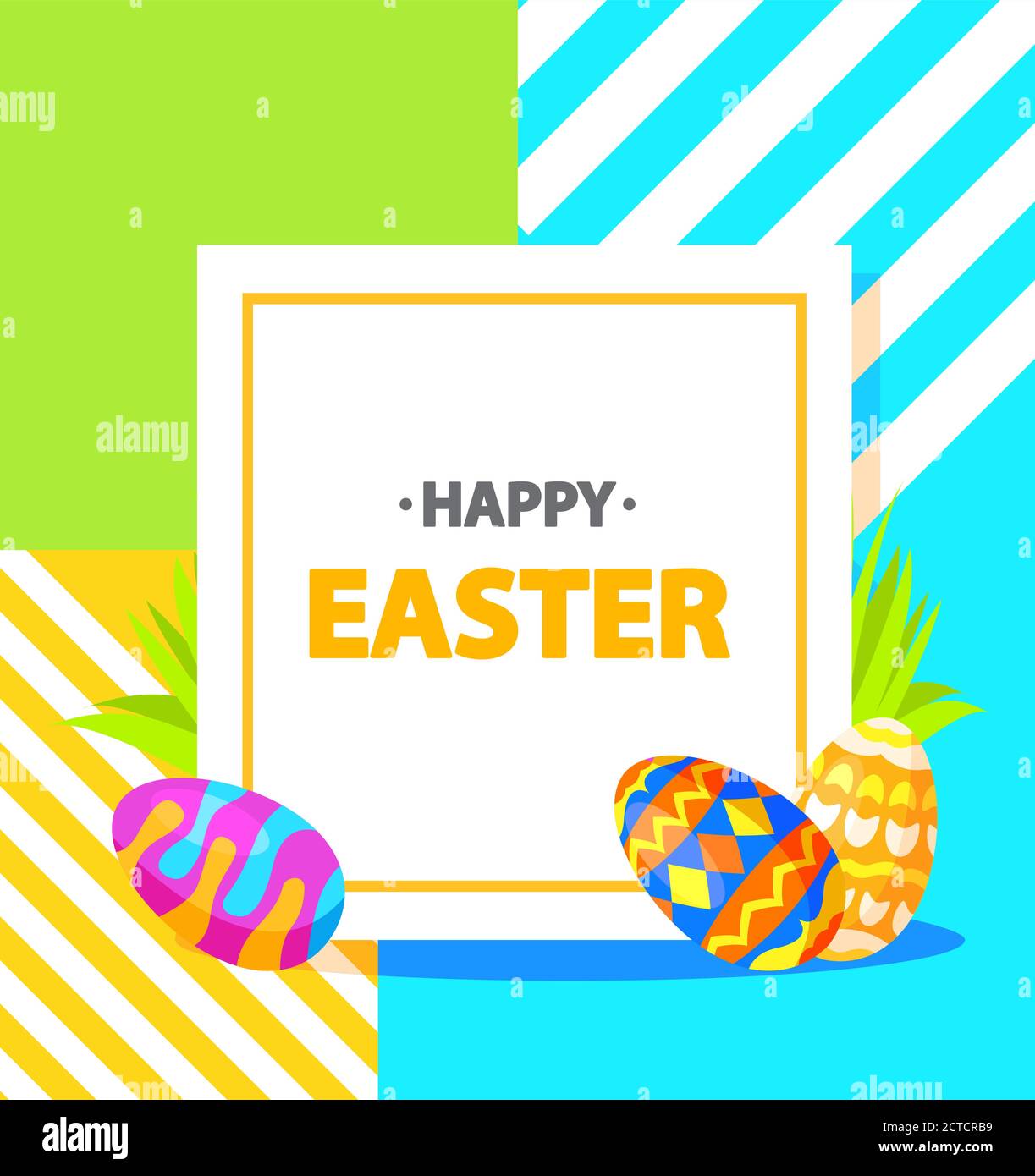 Festive banner. Happy Easter eggs on a grass the painted lie ornament. Flat illustration vector.Website banner concept.Spring holiday. Stock Vector