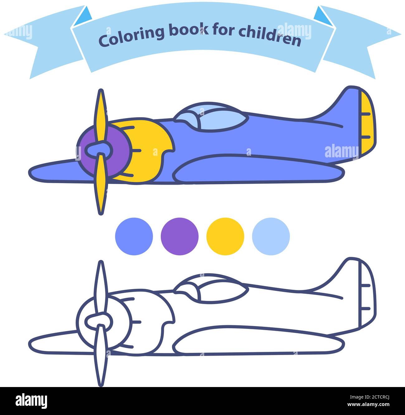 Old military aircraft fighter plane coloring book for children. Stock Vector