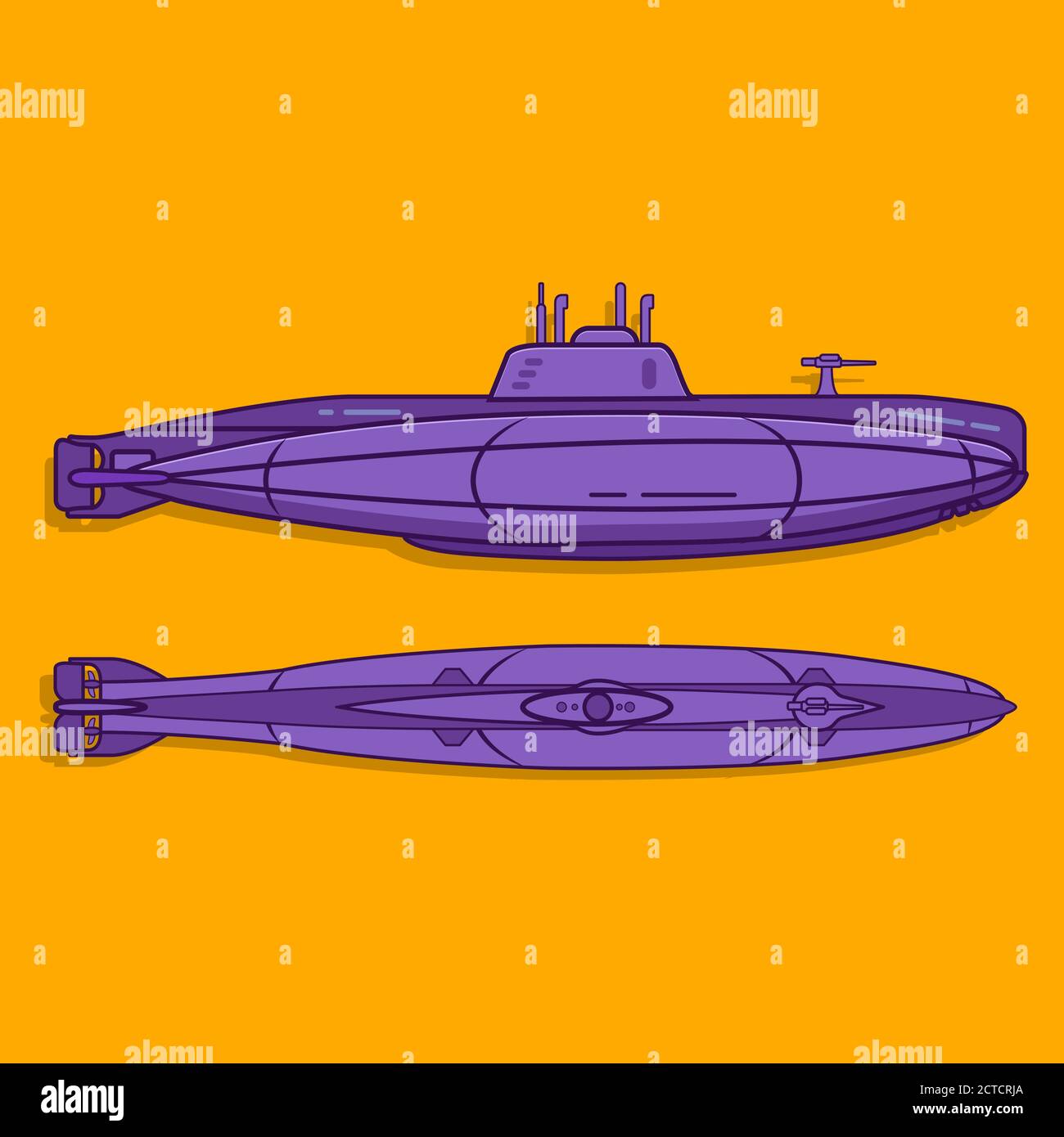 Sea submarine. Warship. Weapon of World War I and World War II. Stock Vector