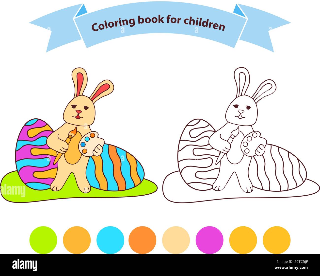 Bunny Easter eggs. Isolated on white background. Hare cartoon character. Stock Vector