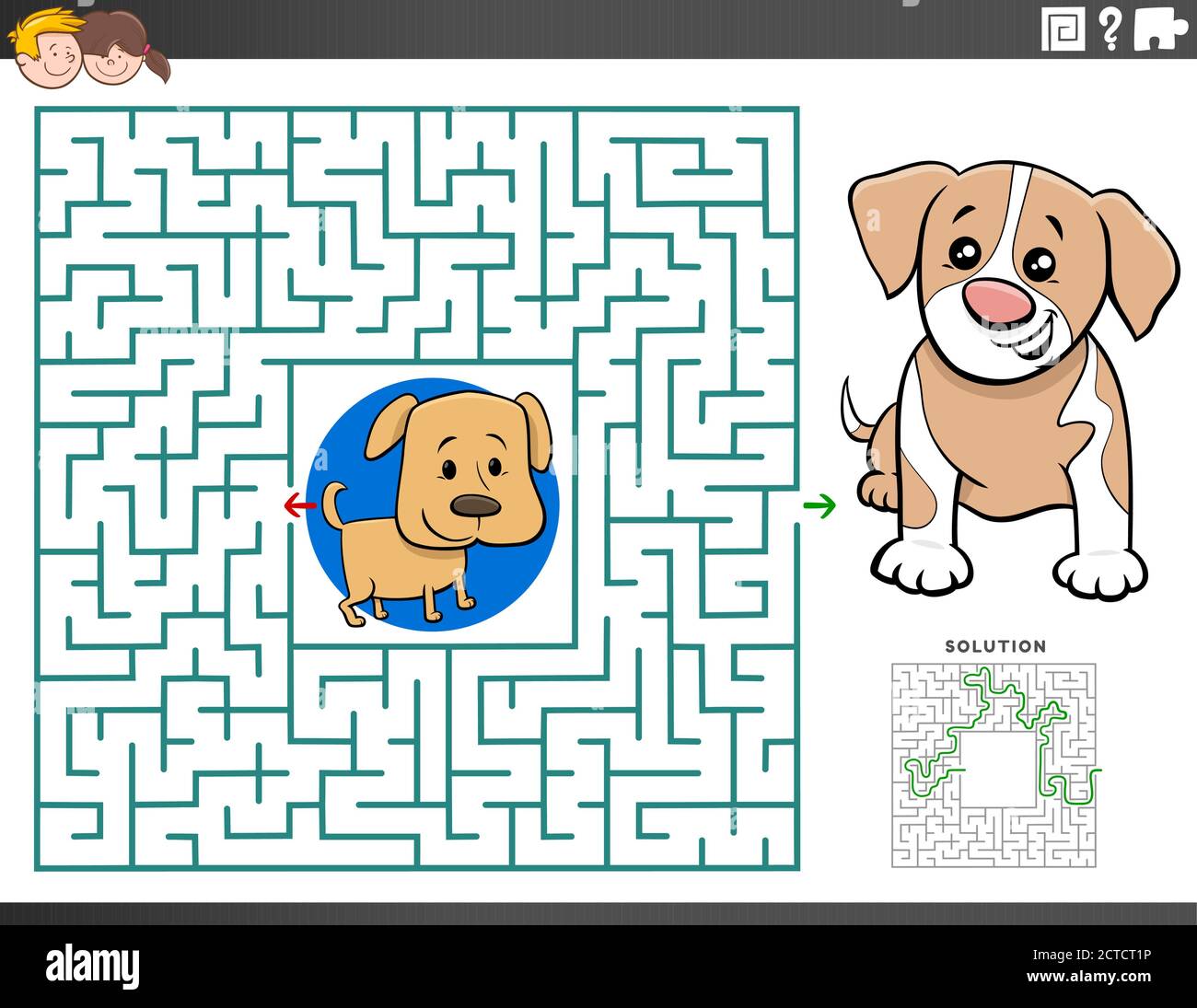 Cartoon Illustration of Educational Maze Puzzle Game for Children with ...