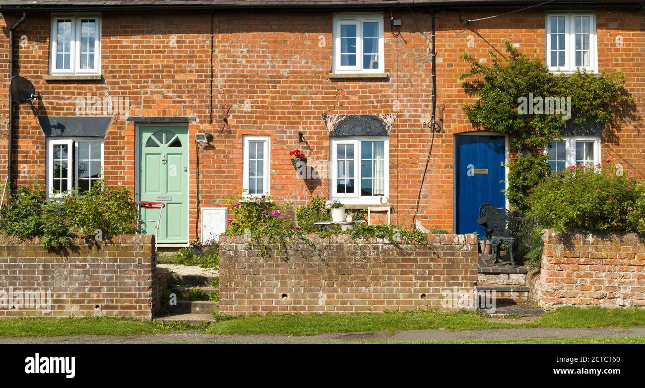 AYLESBURY, UK - July 12, 2020. Row of old terraced cottages in a Buckinghamshire village, UK Stock Photo