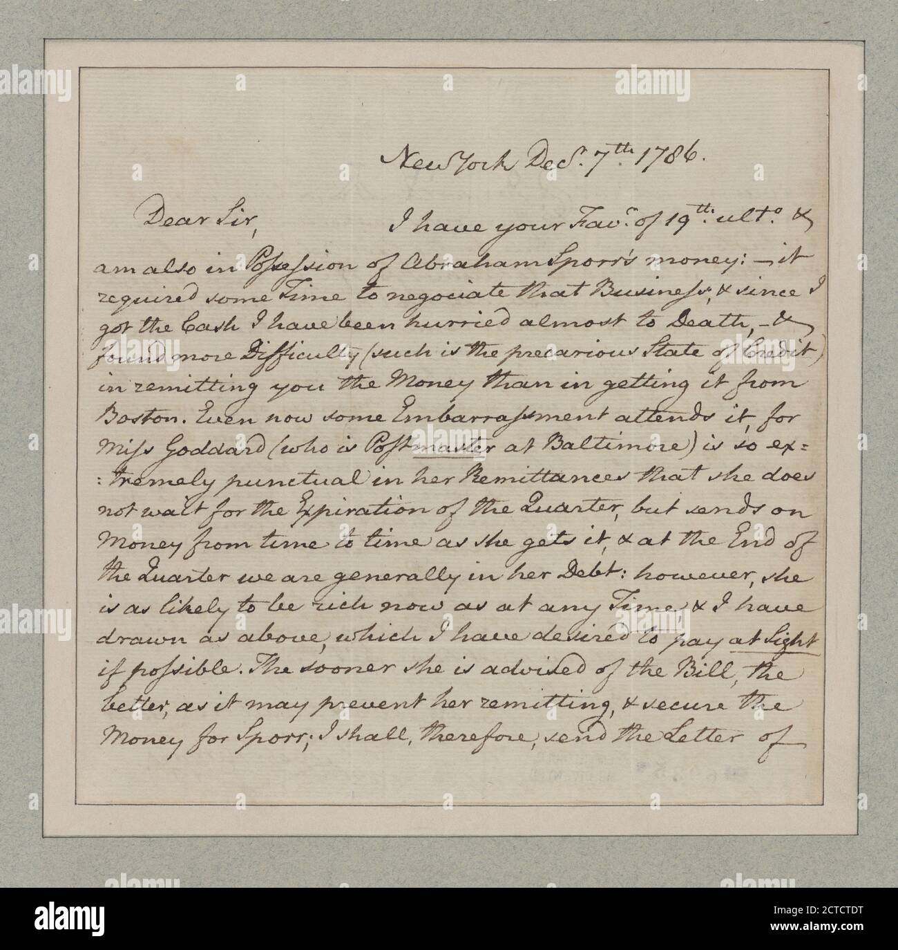 Letter to Horatio Gates., text, Documents, 1786, Hazard, Ebenezer Stock Photo