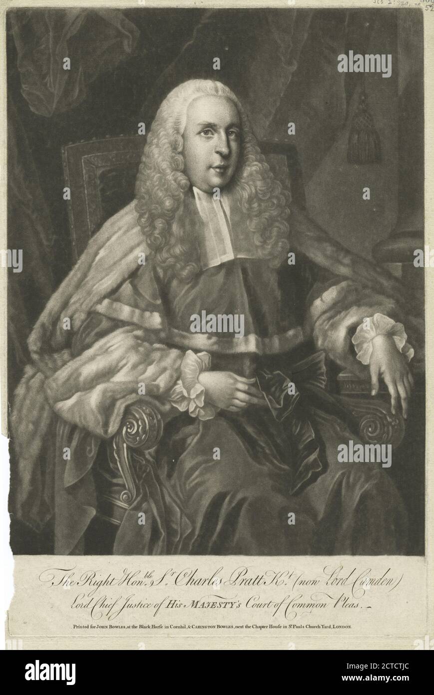The Right Honble. Sr. Charles Pratt Kt. (now Lord Camden), Lord Chief Justice of His Majesty's Court of Common Pleas., still image, Prints, 1777 - 1890 Stock Photo