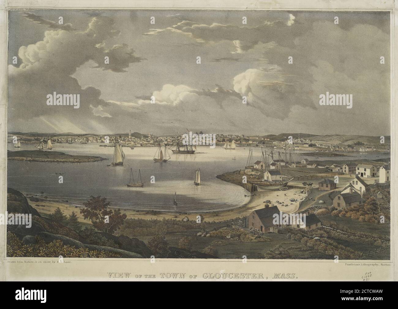 View of the town of Gloucester, Mass., still image, Prints, 1836, Lane, Fitz Hugh (1804-1865), Lane, Fitz Hugh (1804-1865 Stock Photo