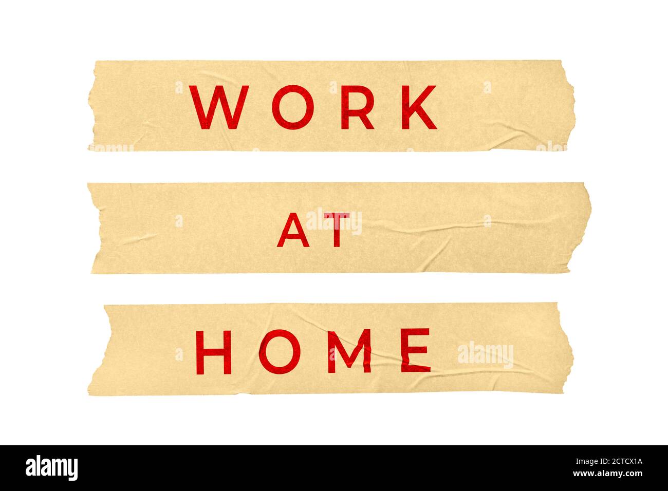 Work at home concept. Tape stickers with text isolated on white background Stock Photo
