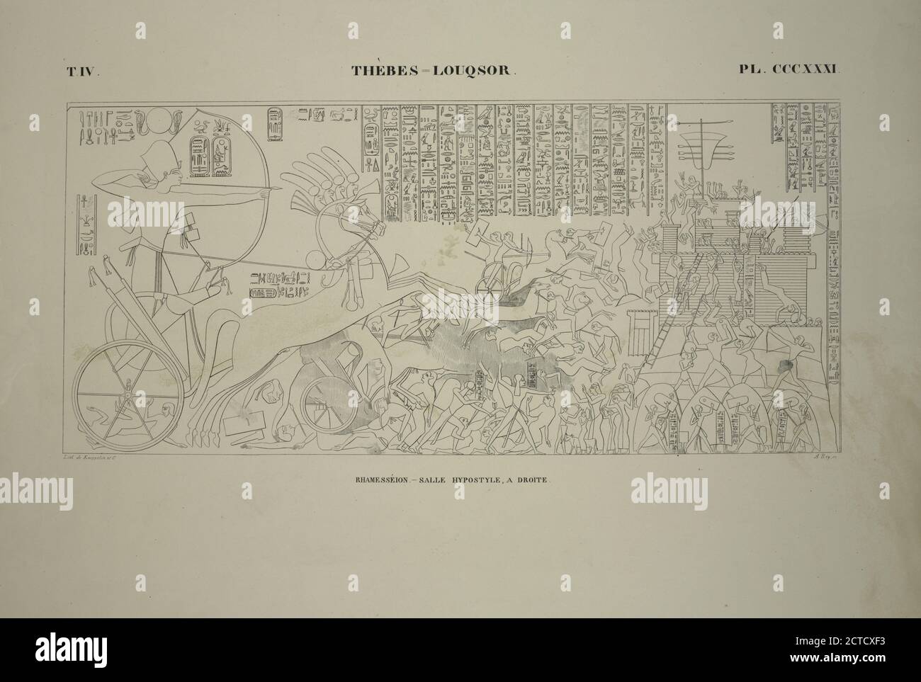 Thèbes, Louqsor Thebes, Luxor. Rhamesséion. Salle hypostyle, à droite., still image, Prints, 1835 - 1845, Champollion, Jean François (1790-1832 Stock Photo