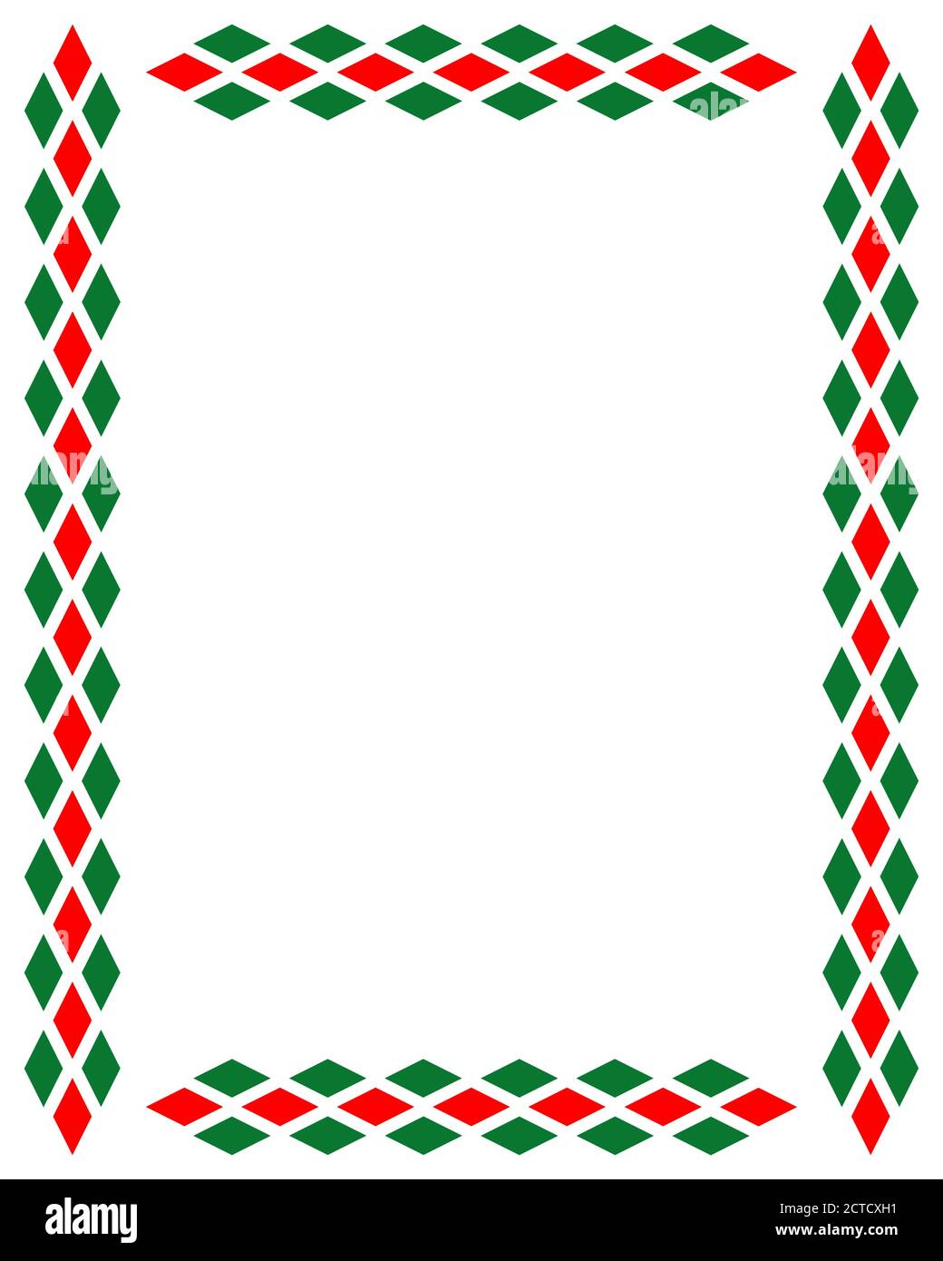 Decorative art Italian frame pattern of green and red rhombus shapes harlequin diamonds. Stock Vector