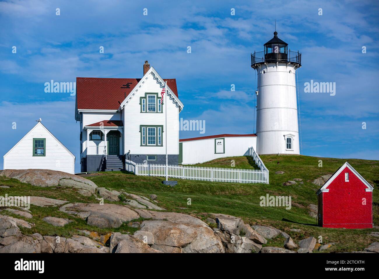 Cape Neddick Light, Nubble Island, Cape Neddick, York, Maine, USA Stock
