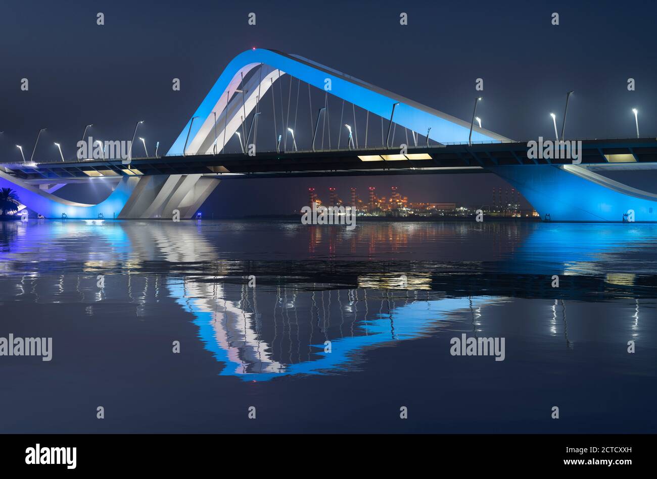 A night shot of the Sheikh Zayed Bridge, Abu Dhabi completed in 2010. Stock Photo