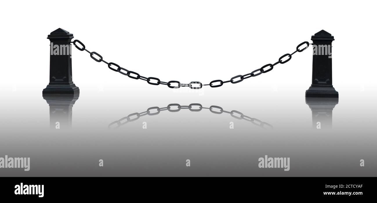 Stretched metal chain between the pillars on a white background Stock Photo
