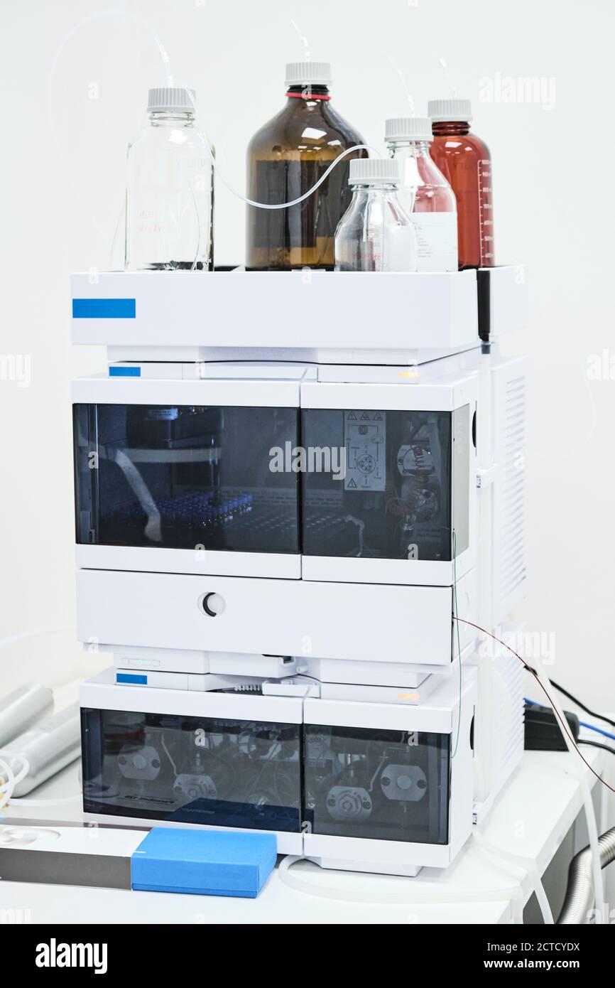 Mobile phase solvents on the HPLC system for separation of organic compounds in chemical or