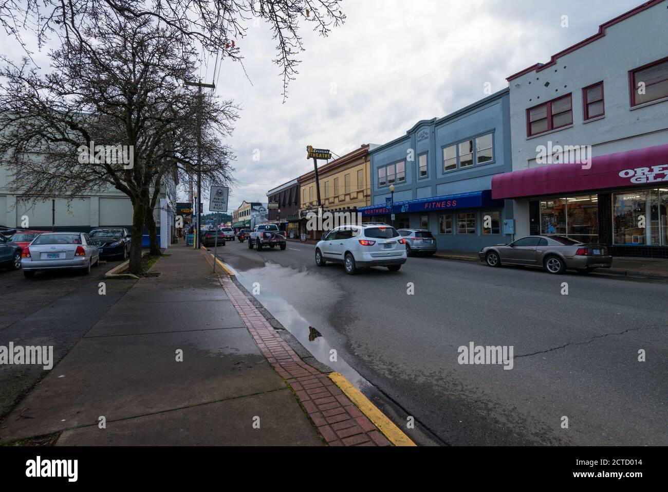Downtown Coos Bay, Oregon street view.  Stock Photo