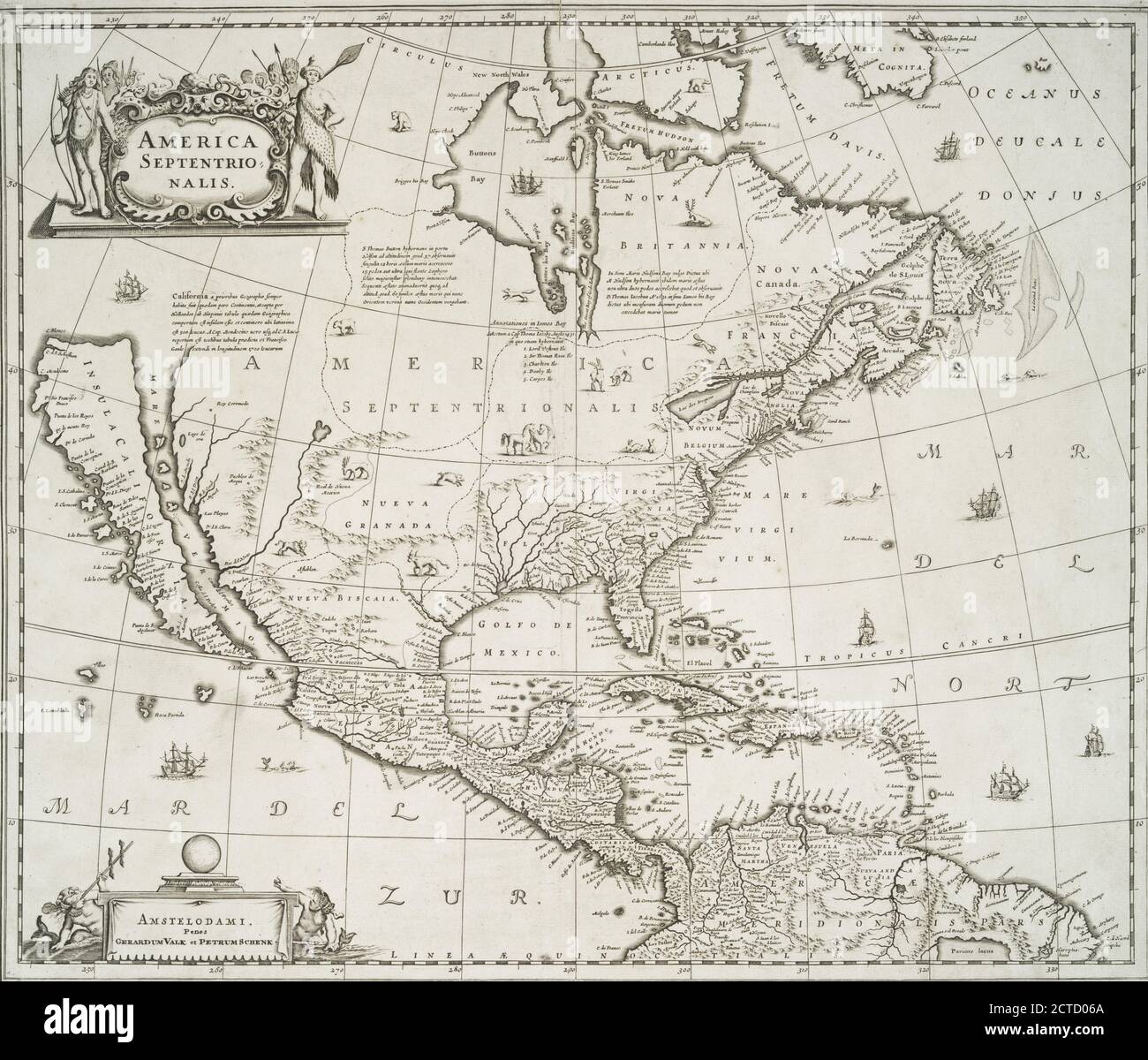 America Septentrionalis., still image, Maps, 1680, Valck, G. (Gerard) (1651 or 2-1726 Stock Photo