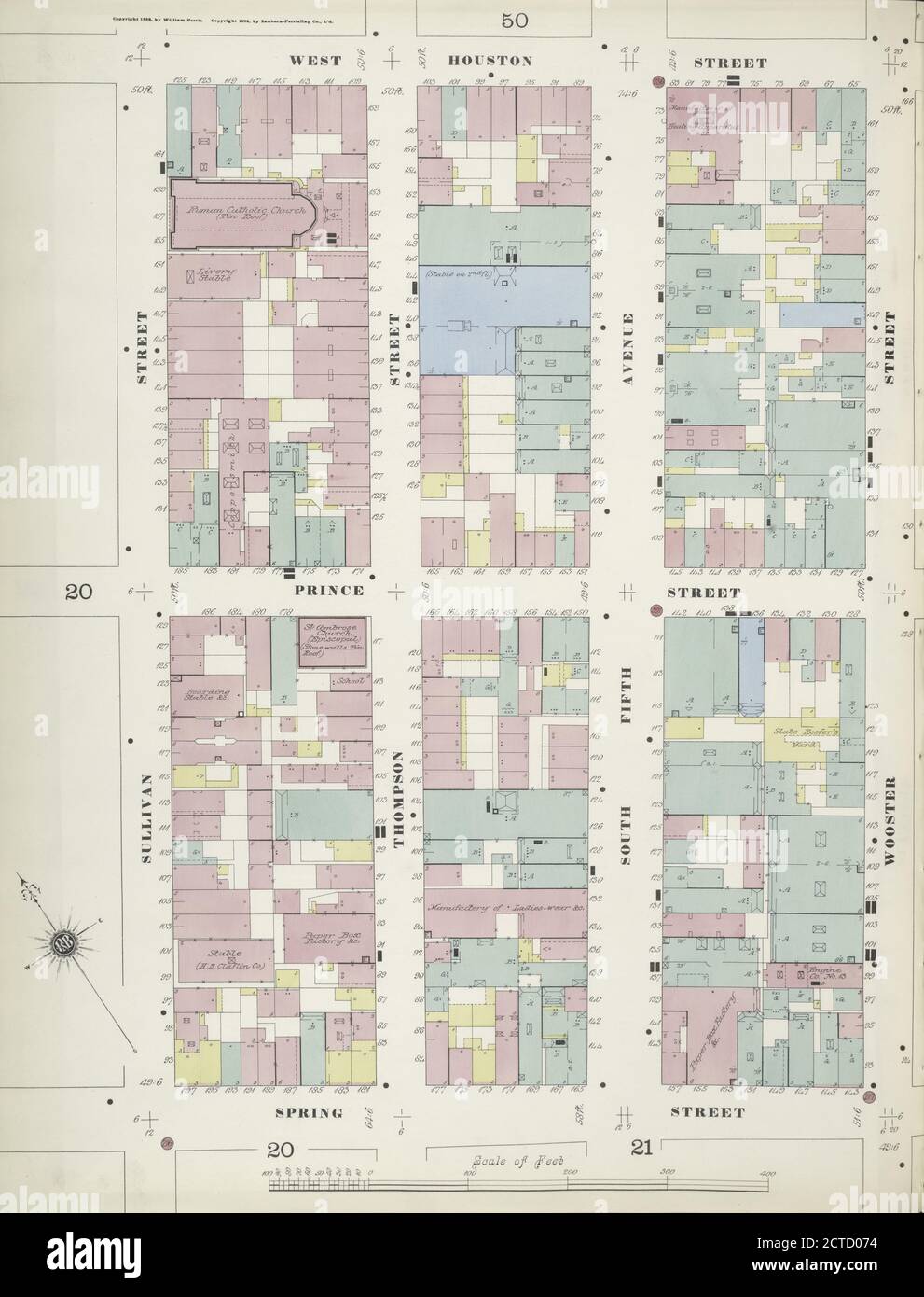 Manhattan, V. 1, Plate No. 22 west half Map bounded by W. Houston St., Wooster St., Spring St., Sullivan St., still image, Maps, 1884- - 1894 Stock Photo