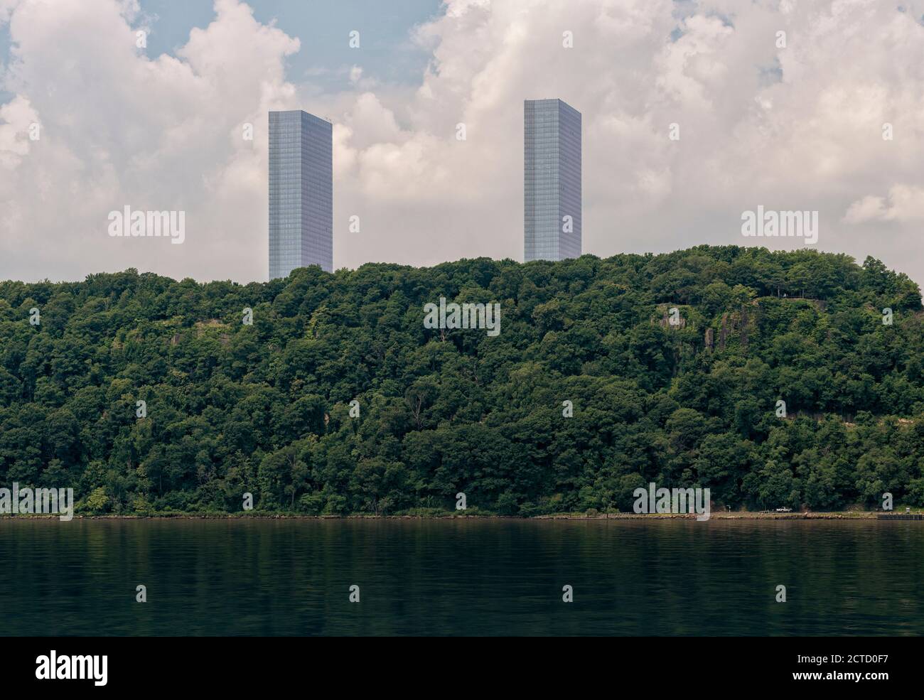View from Hudson River of The Modern, Fort Lee, New Jersey, USA. Stock Photo