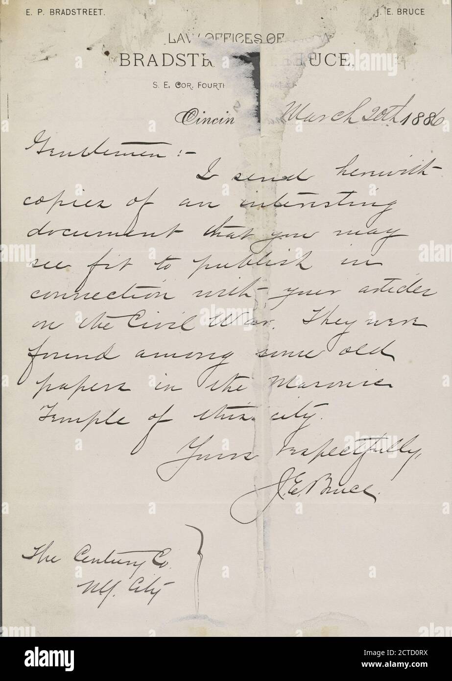 Bruce, J.E, text, Correspondence, 1886 Stock Photo - Alamy