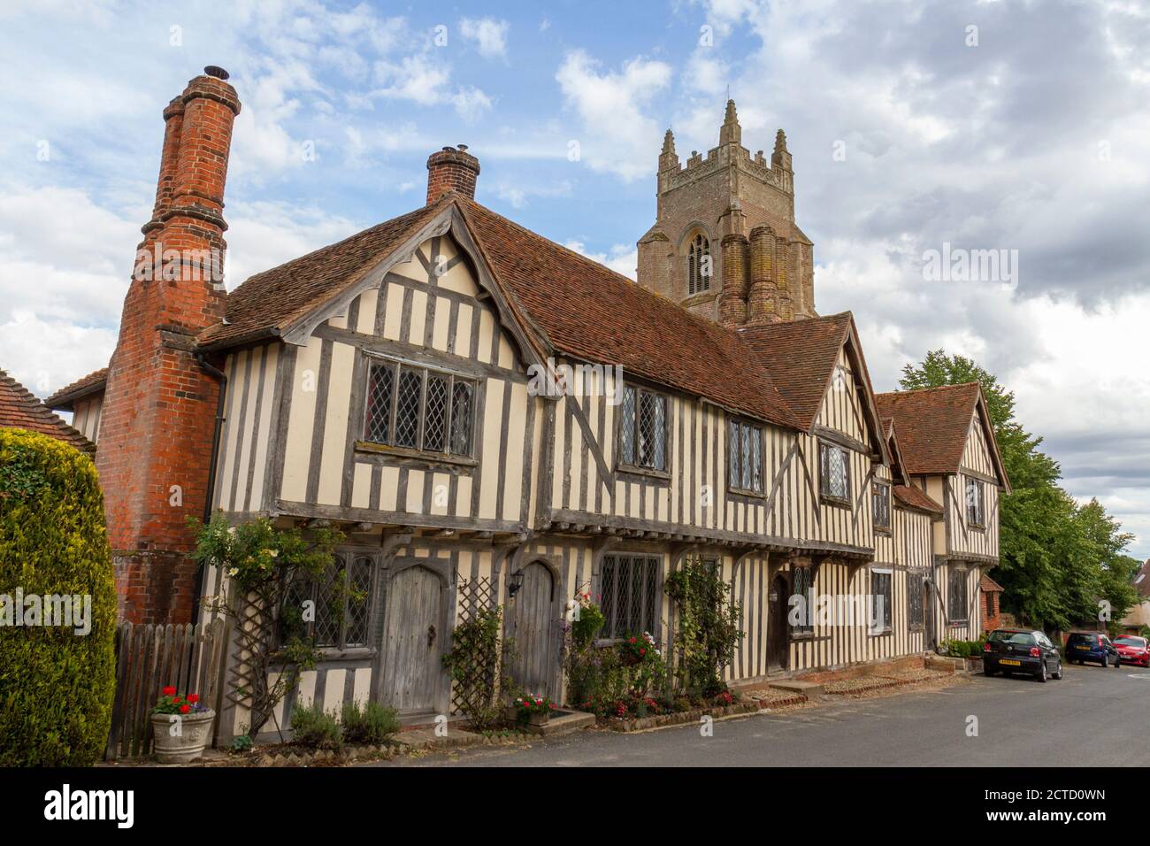 Beautiful half timbered and plaster houses on School Street, Stoke By