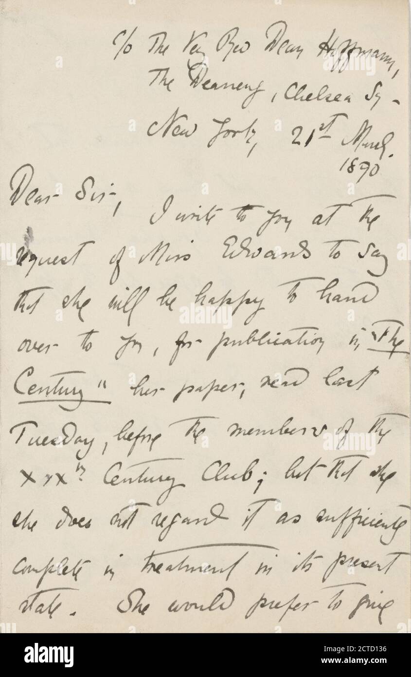 Bradbury, K, text, Correspondence, 1890 Stock Photo
