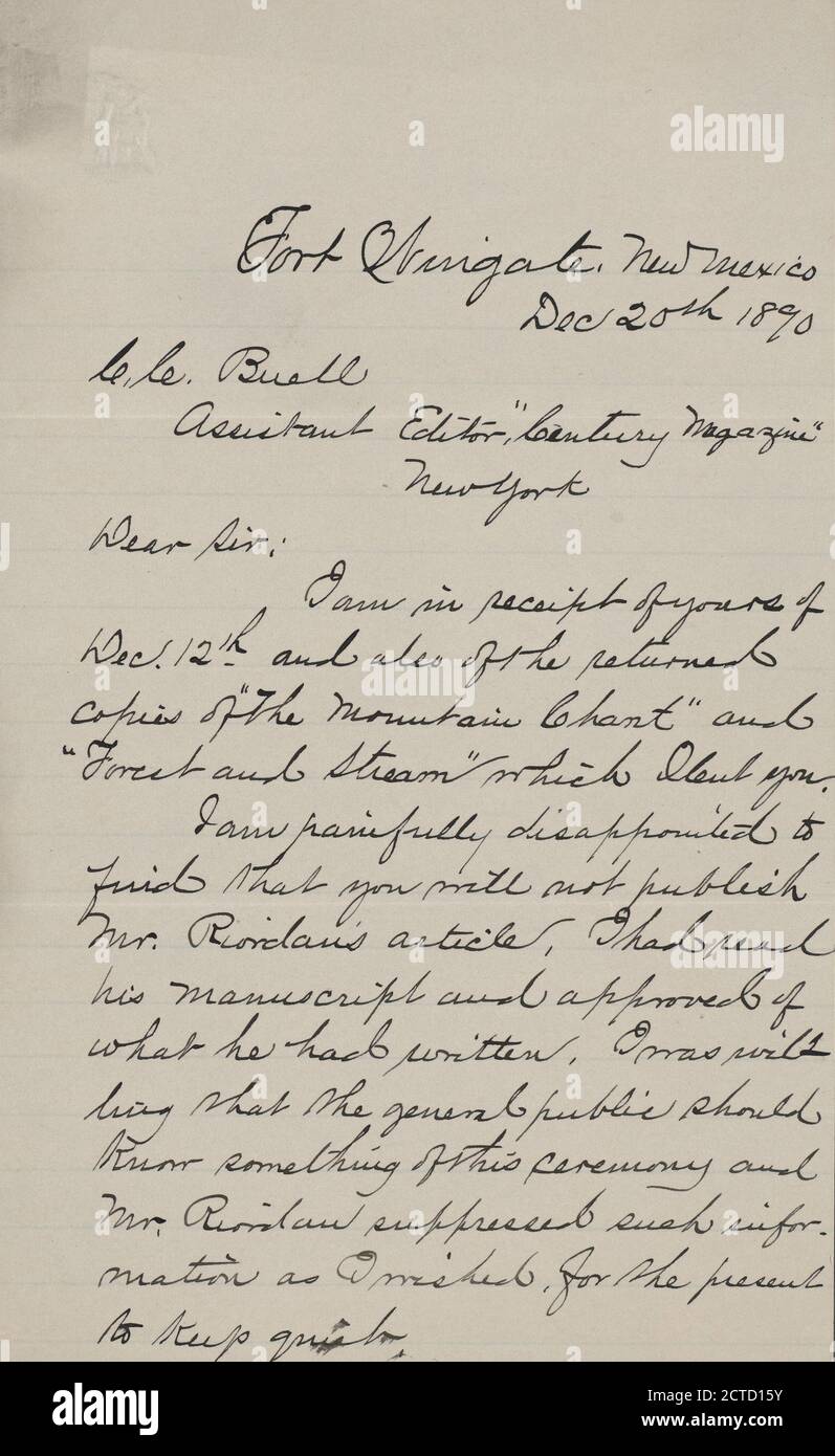 Matthews, W, text, Correspondence, 1890 Stock Photo