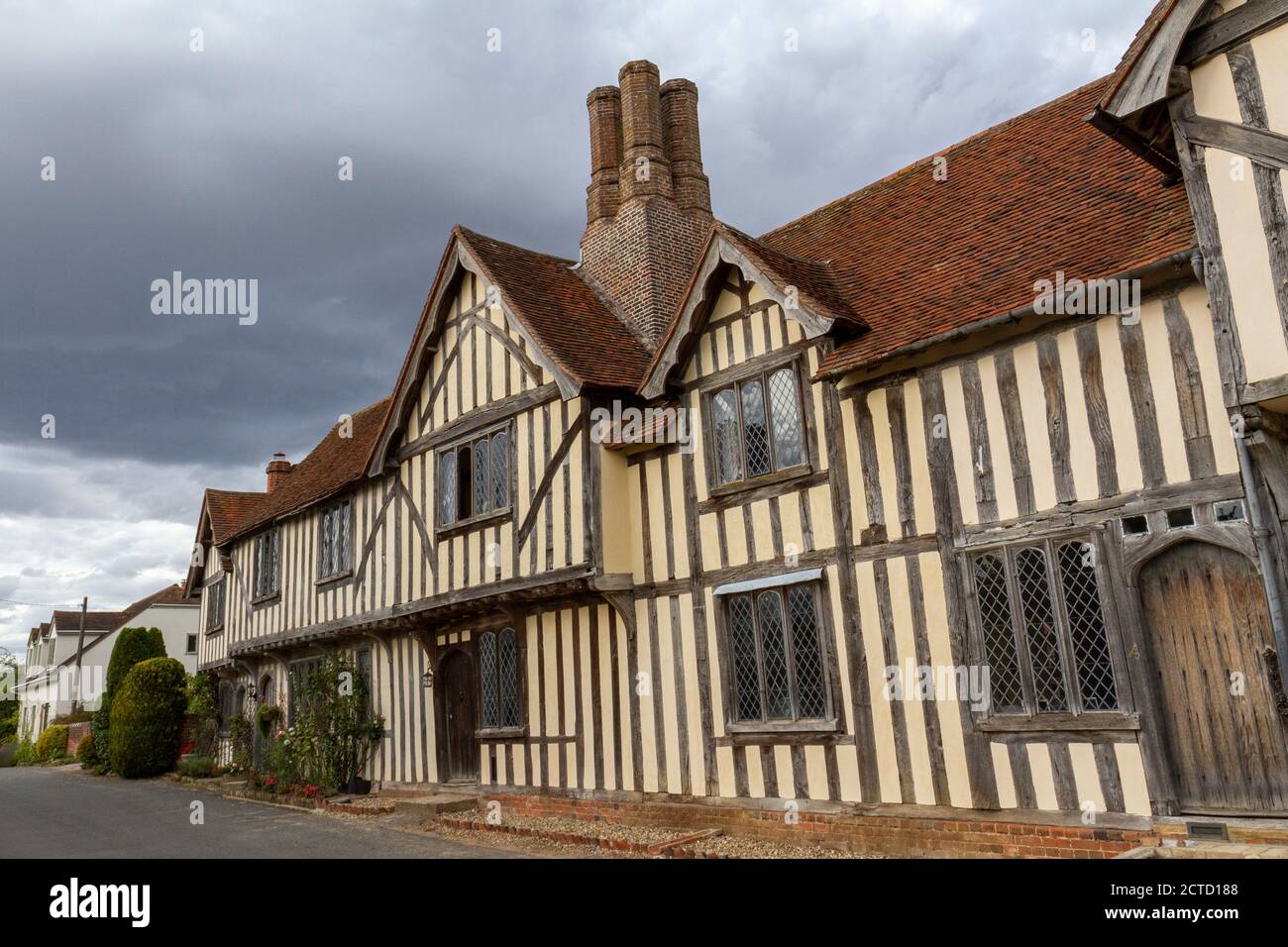 Beautiful half timbered and plaster houses on School Street, Stoke By